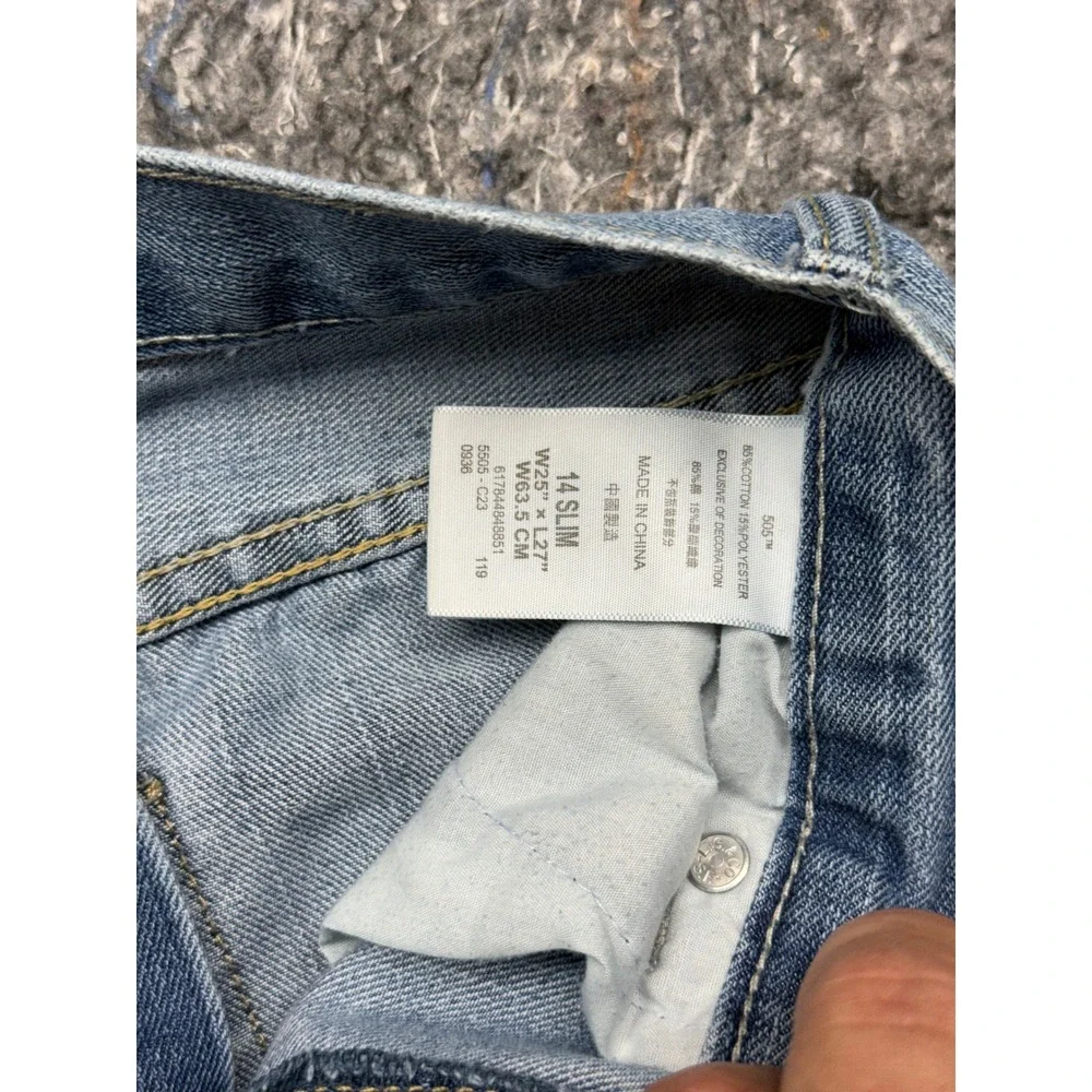 Levis 505 Regular Fit Boys Jeans Light Wash Slim 14 25x27 Blue Denim